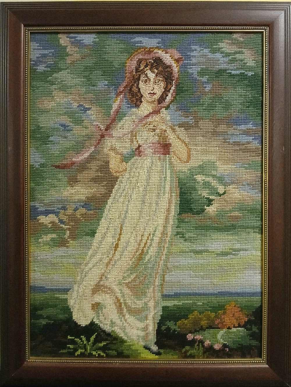 Vintage Pinky Framed Needlepoint